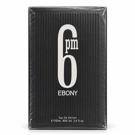 6 PM Ebony Eau de Parfum – 100 ml boxed product on a white background