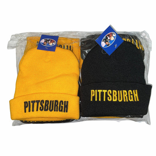 Pittsburgh embroidered beanies in yellow and black