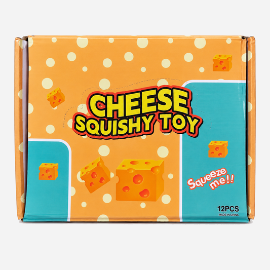 Orange cheese-patterned display box for cheese squishy toys