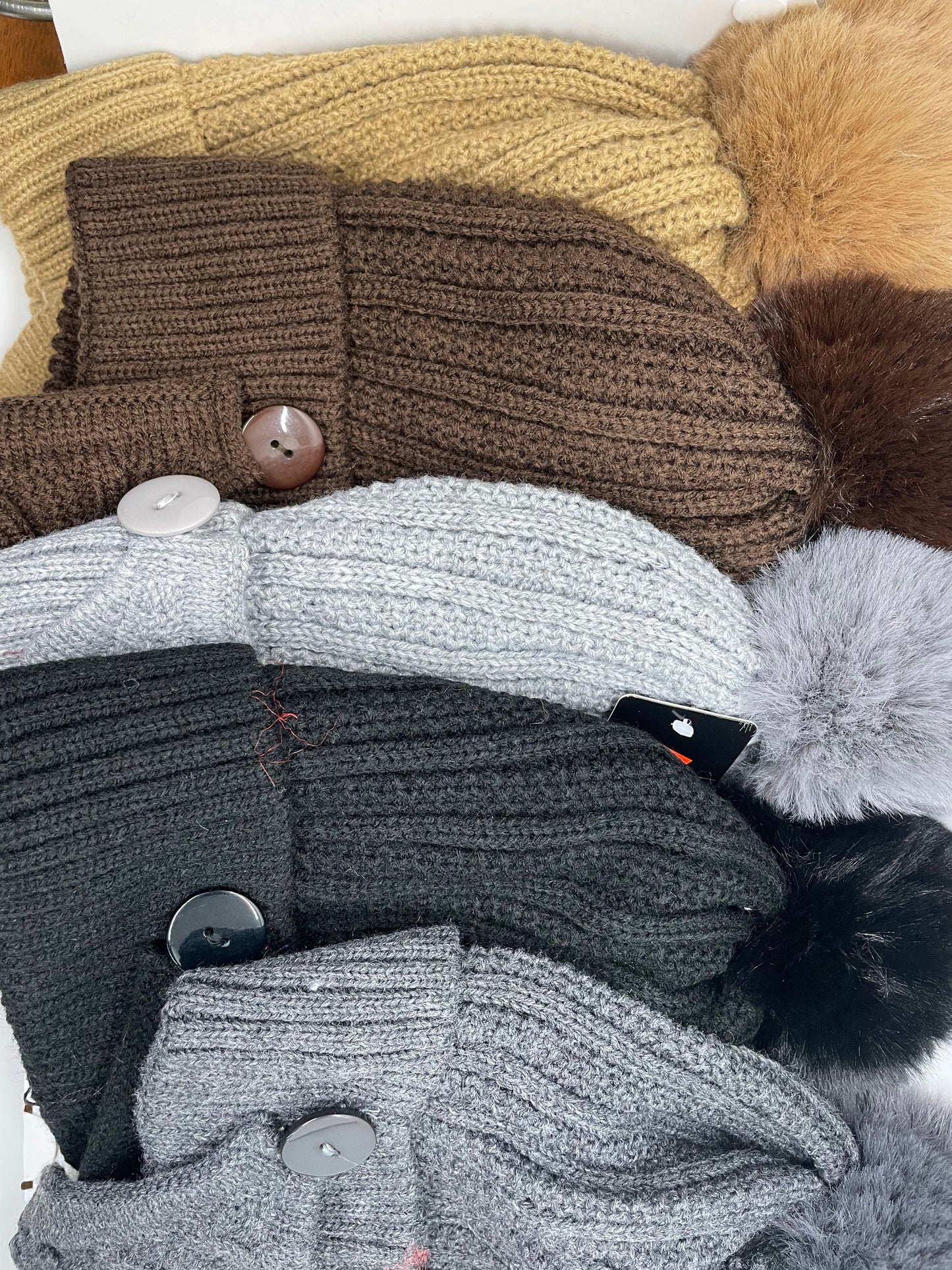 "Gray toboggan hat with mask and a ribbed knit texture"