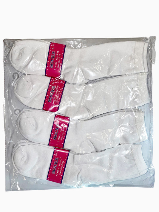 Packaged white women’s crew socks