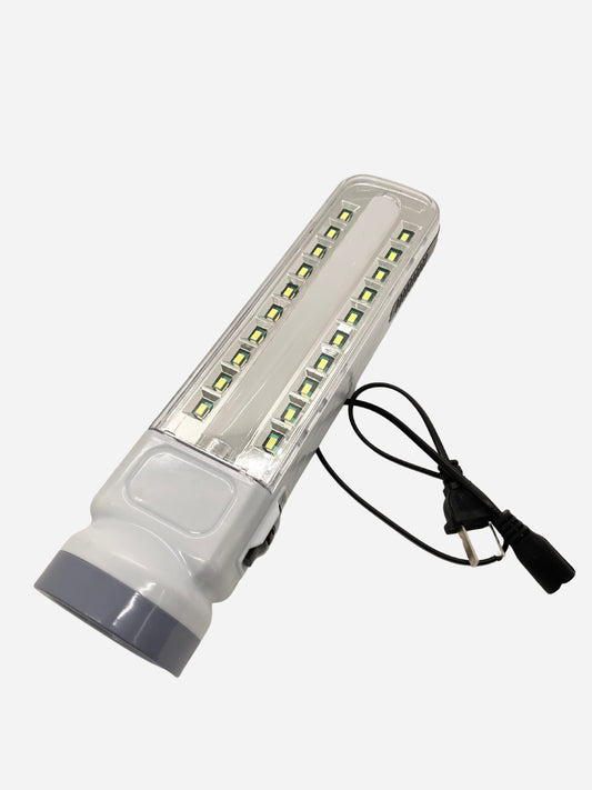 "White blue solar-powered rechargeable flashlight with a quilted texture and a long-lasting battery life"