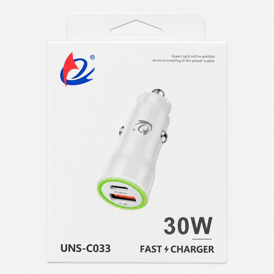 30W USB-C and USB-A car charger UNS-C033 retail package