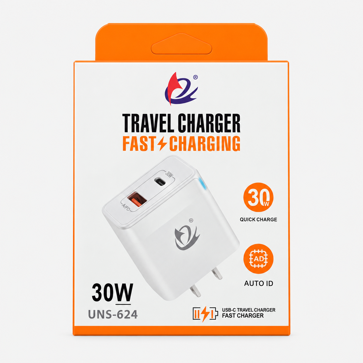 30W USB-C and USB-A wall travel charger UNS-624 retail package