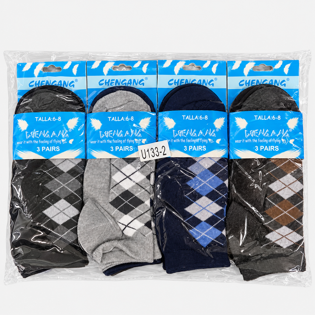 Boys socks size 6-8, assorted colors and patterns, 12-pair pack
