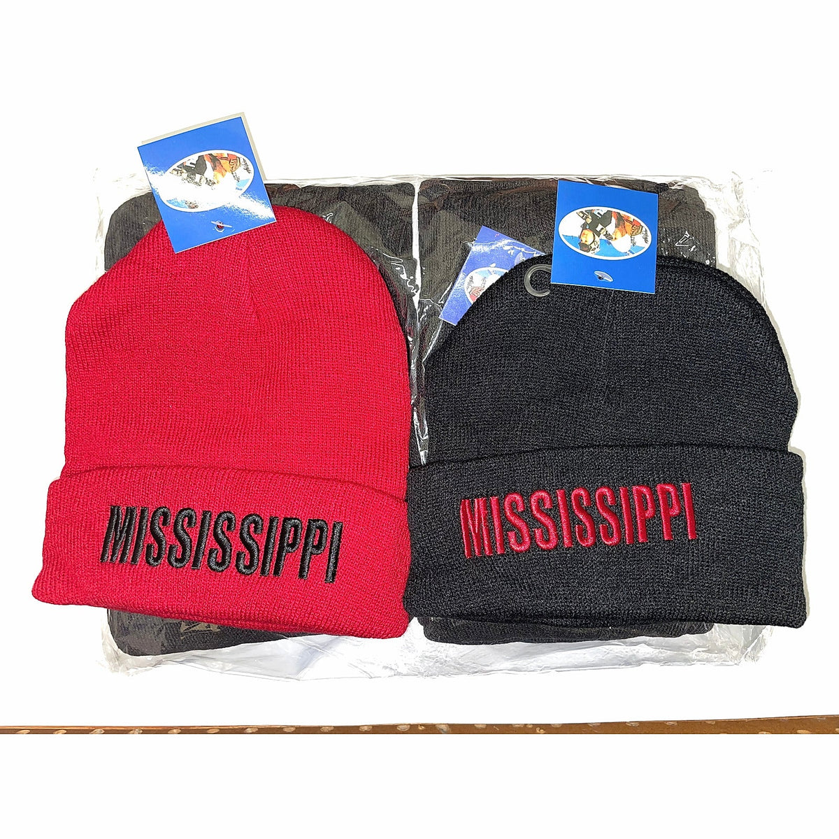 Mississippi embroidered beanies in red and dark shades