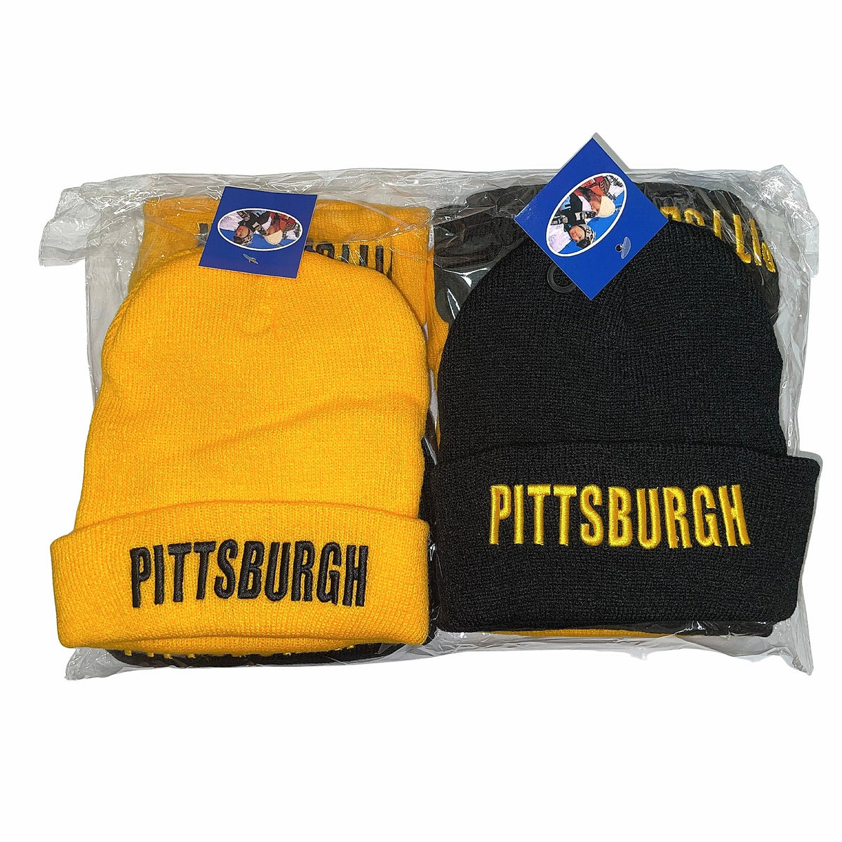 Pittsburgh embroidered beanies in yellow and black