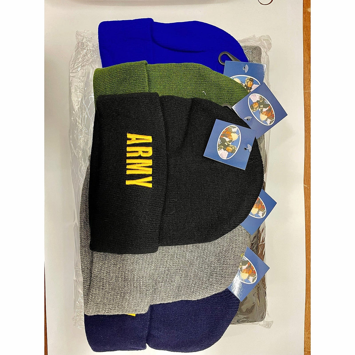Army embroidered beanies in several colors