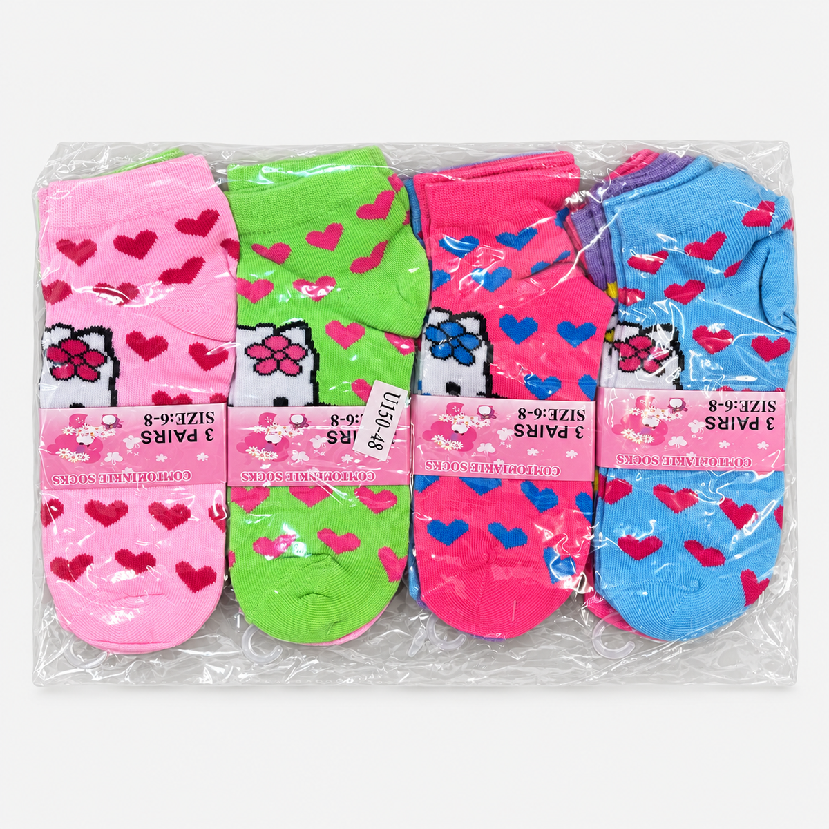 Girls socks size 6-8, assorted colors and patterns, 12-pair pack