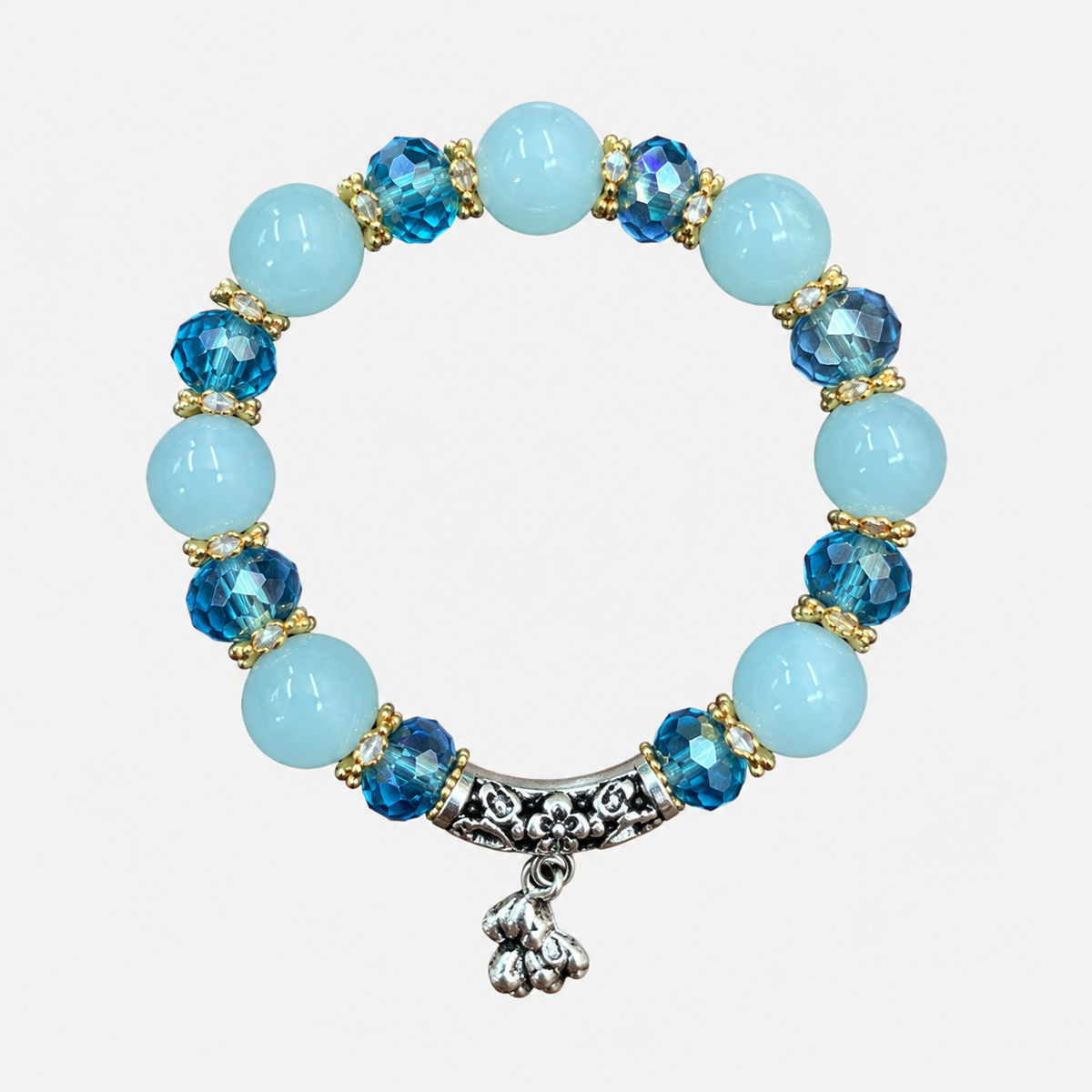Round Bead Charm Bracelets — Aqua single bracelet