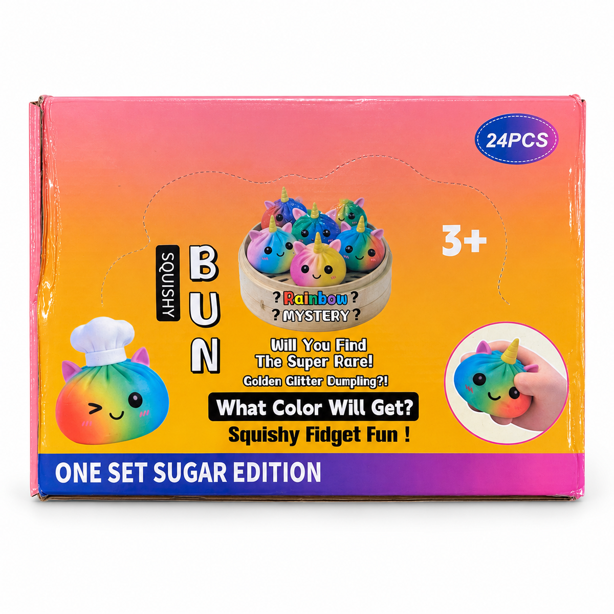 Unicorn Dumpling Squishy display box; single option contains one toy
