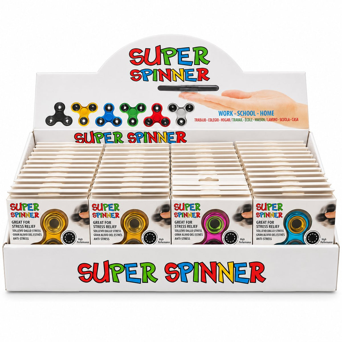 Super Spinner assorted 48-piece countertop display box, front view