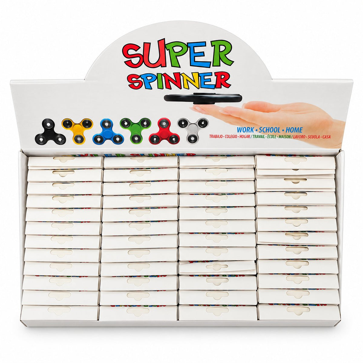 Super Spinner assorted display box, overhead view