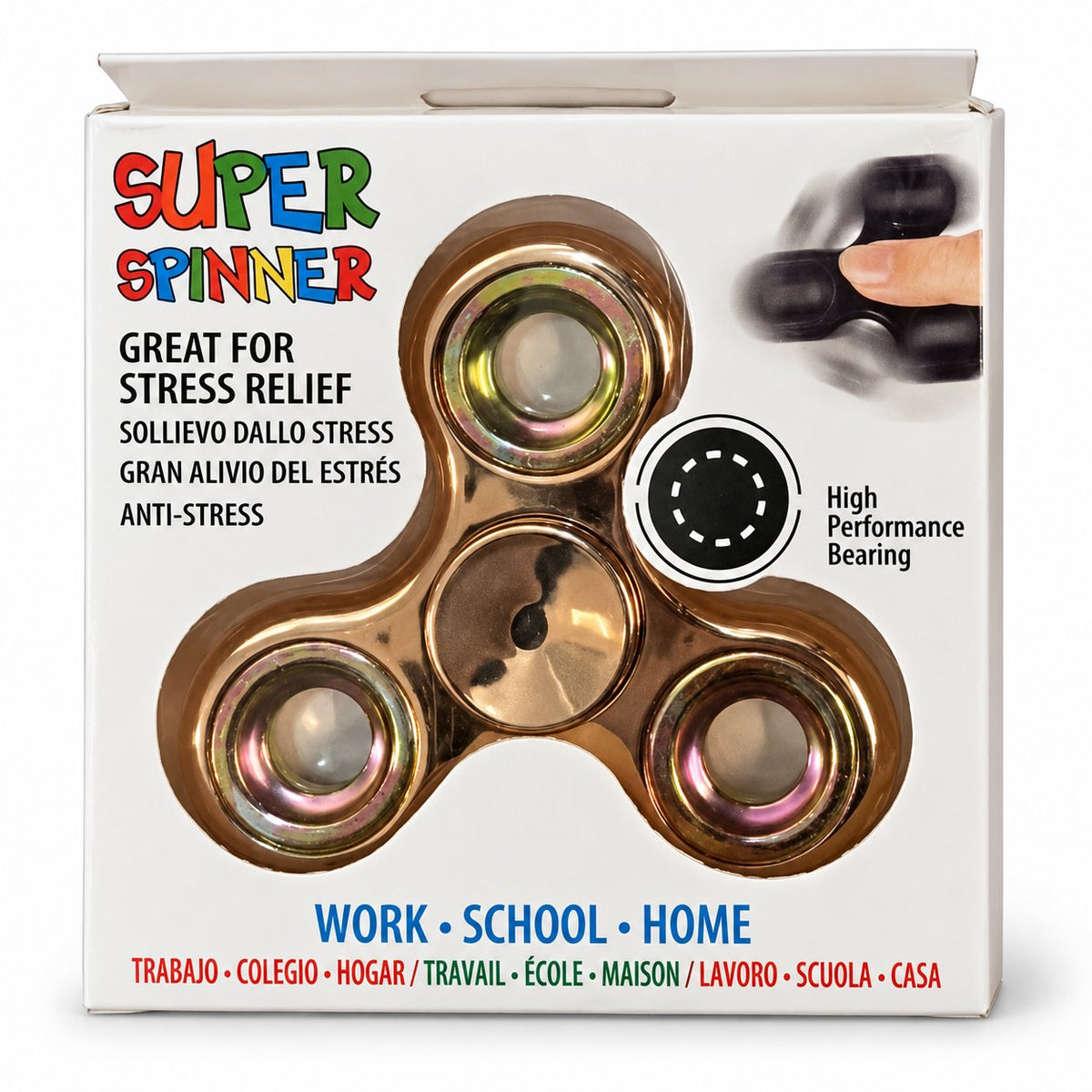 Rose gold Super Spinner in individual retail packaging