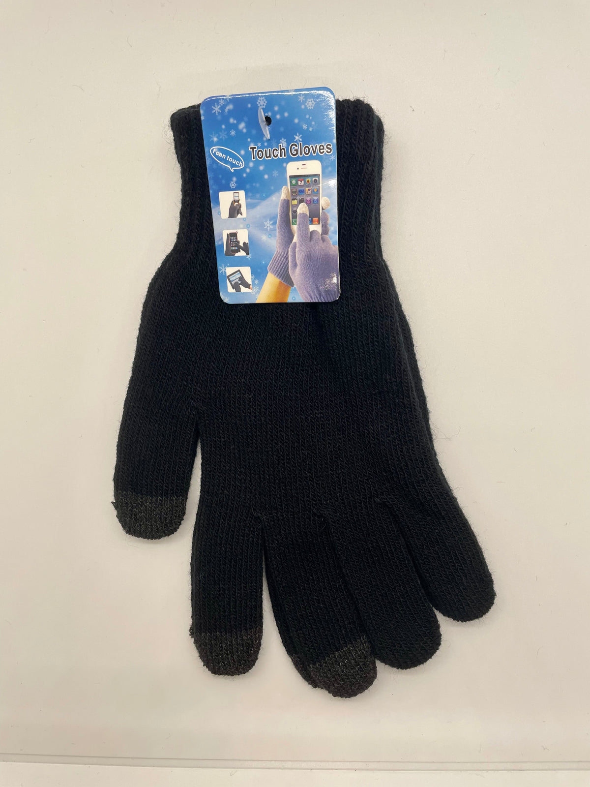 Black knit touchscreen gloves