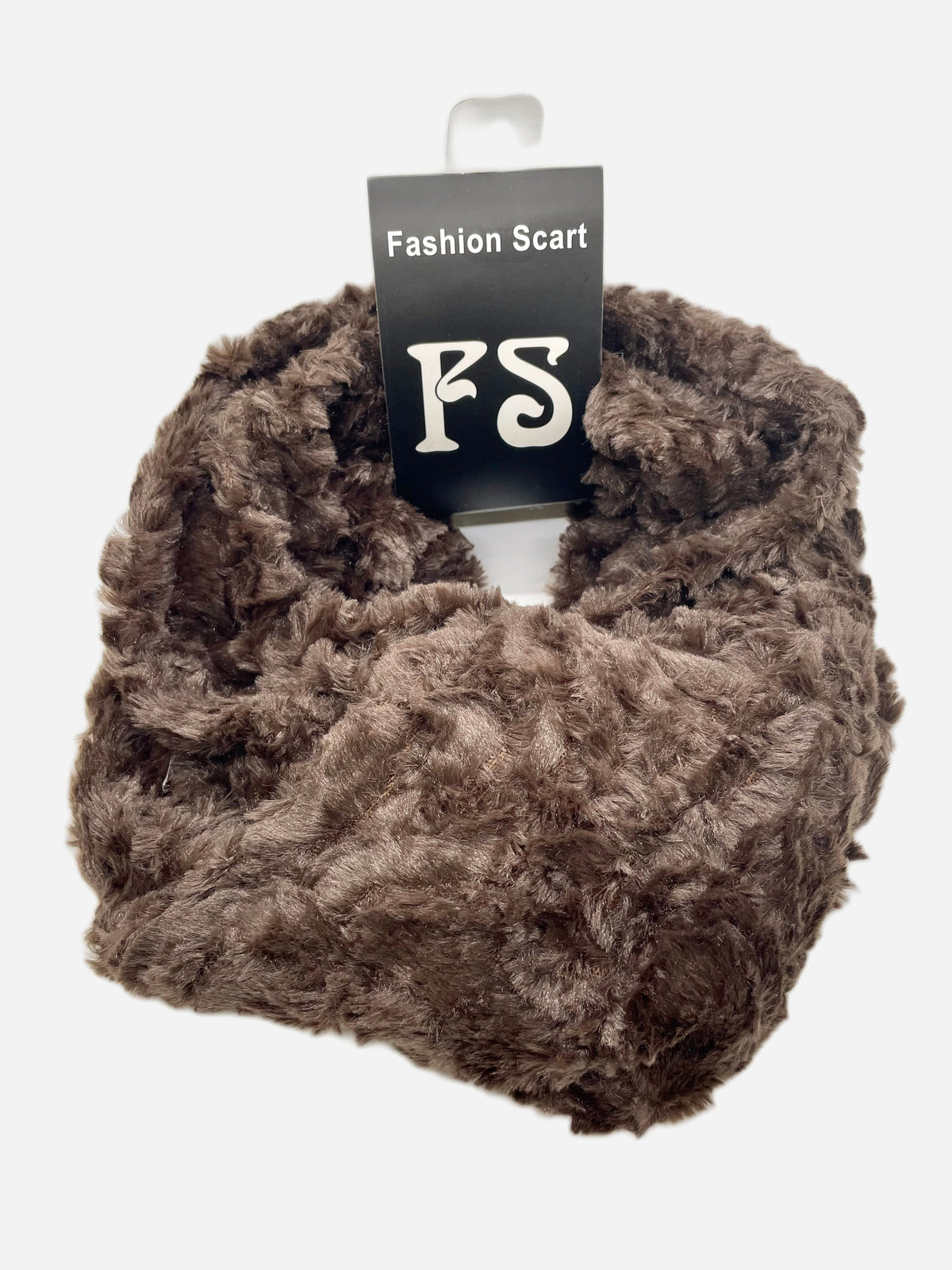 Brown plush-textured infinity scarf