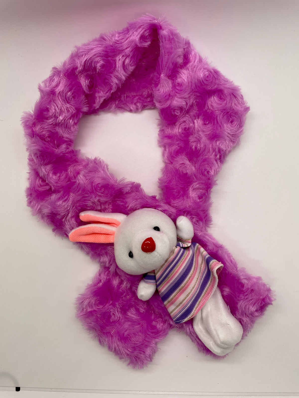 Purple plush scarf with rabbit decoration