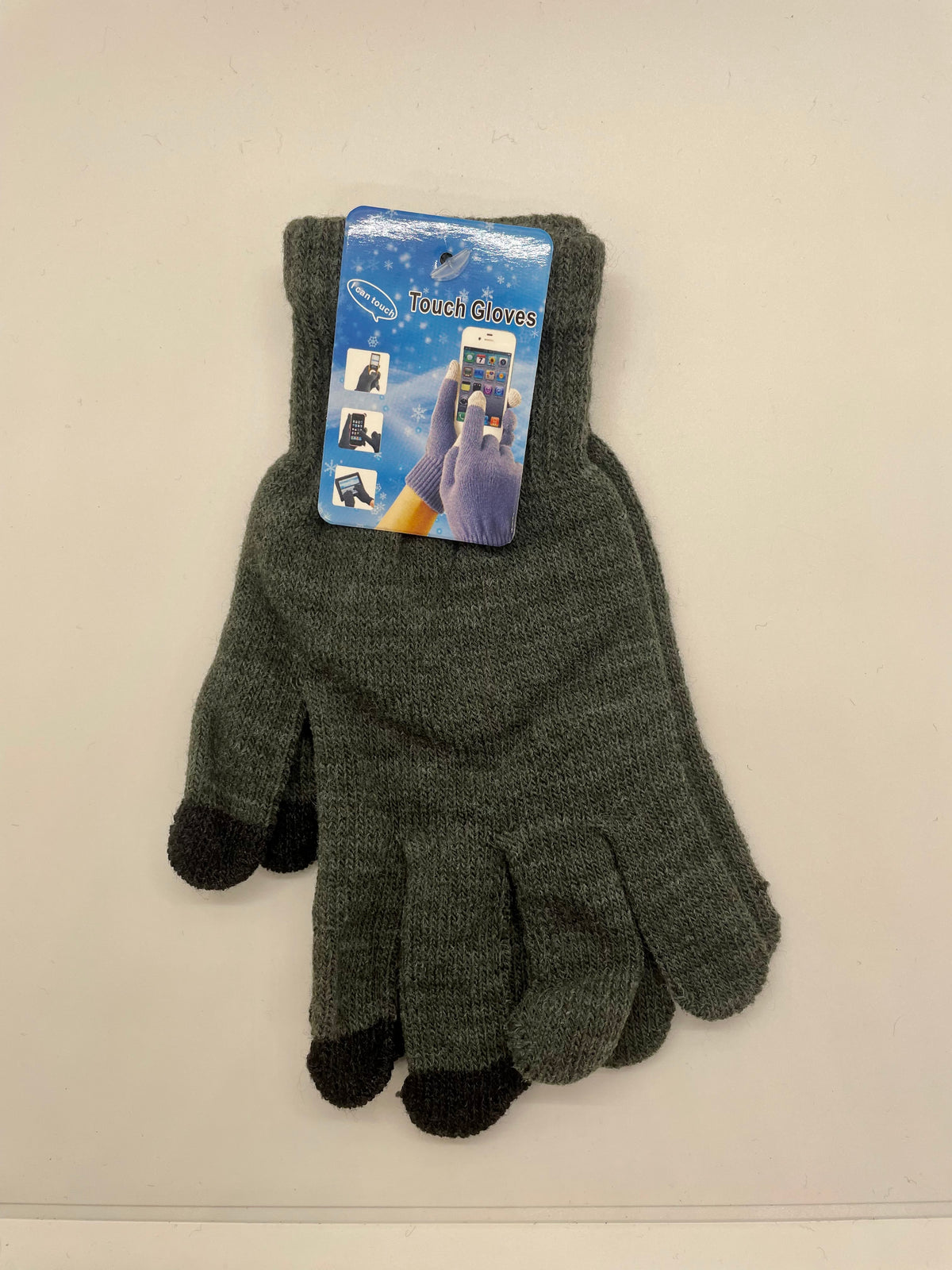 Olive knit touchscreen gloves with contrasting fingertips