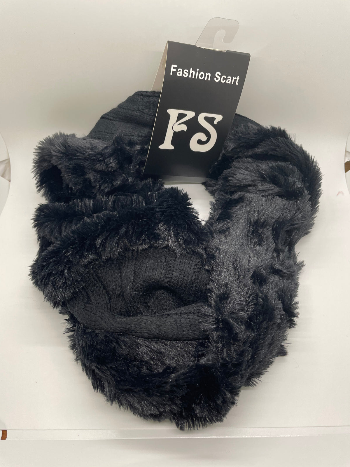 Black infinity scarf with contrasting textures