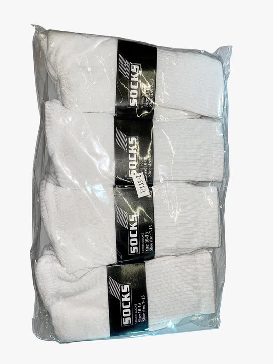 Packaged white crew socks