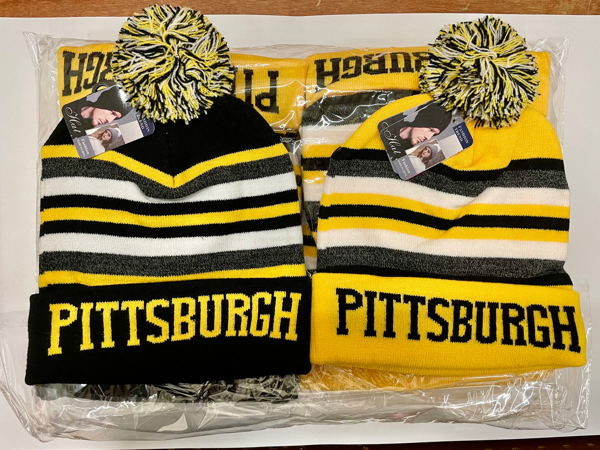 Pittsburgh black and yellow pom-pom beanies