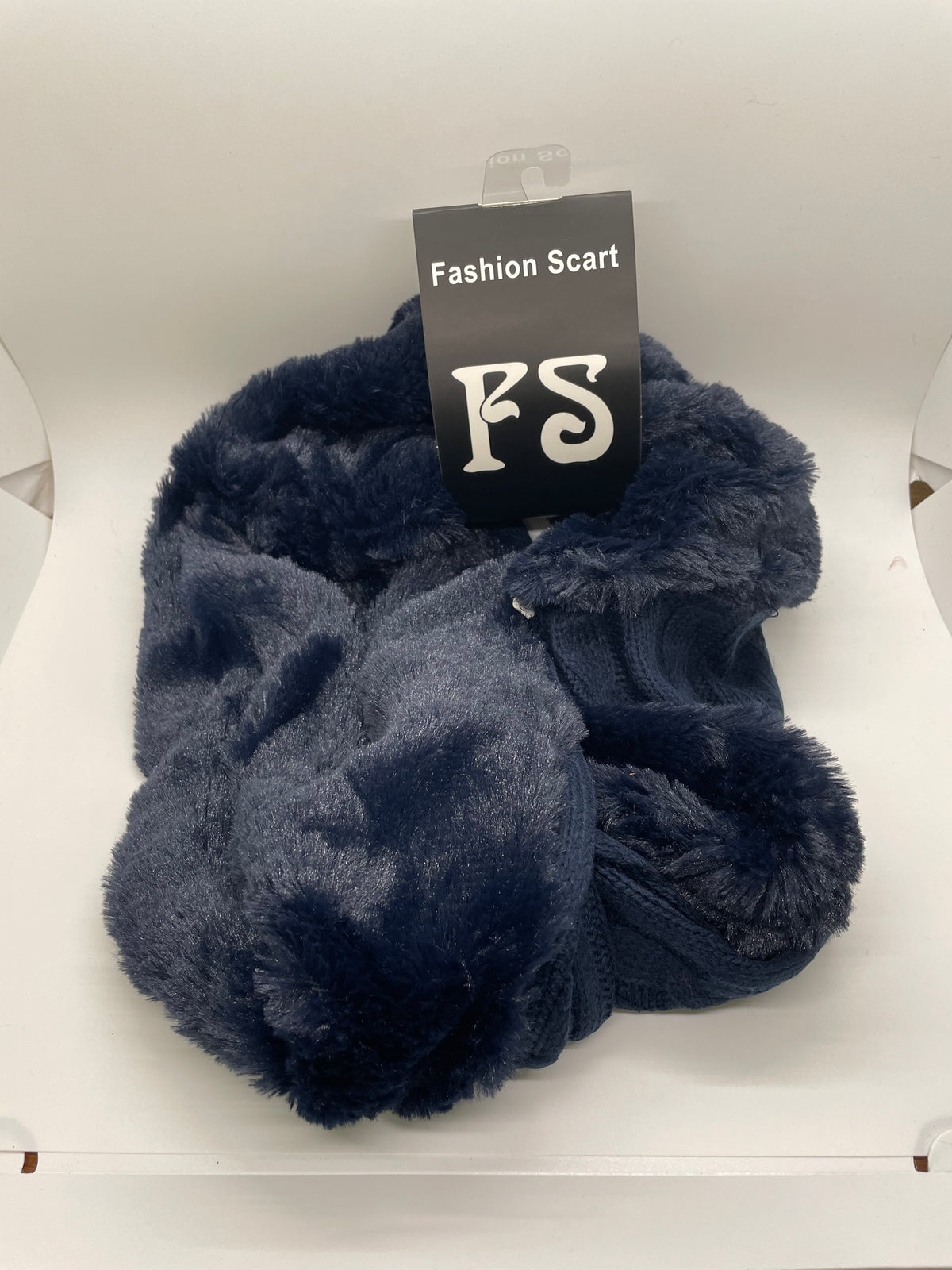 Navy infinity scarf with contrasting textures