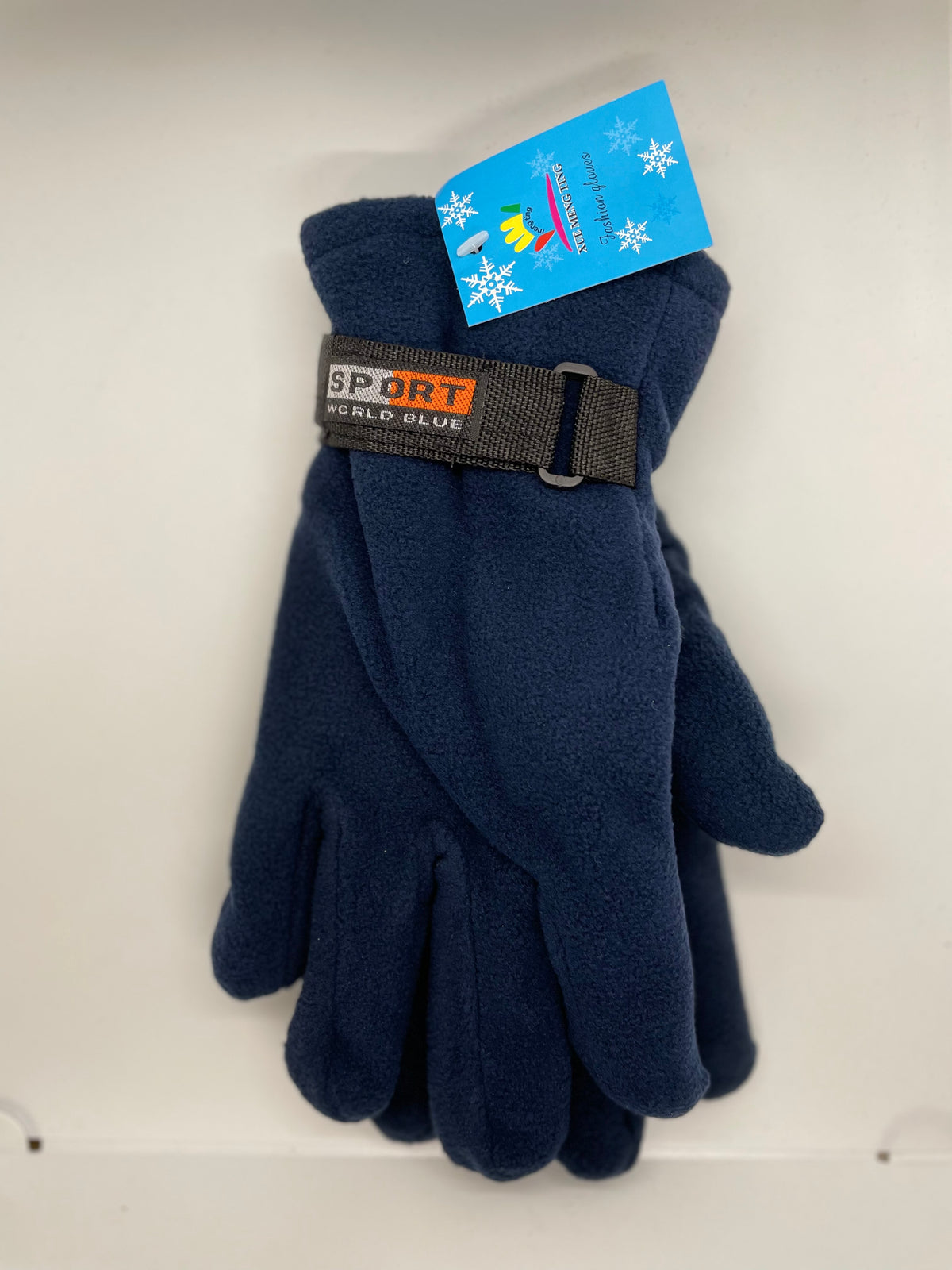 Navy winter gloves with wrist straps
