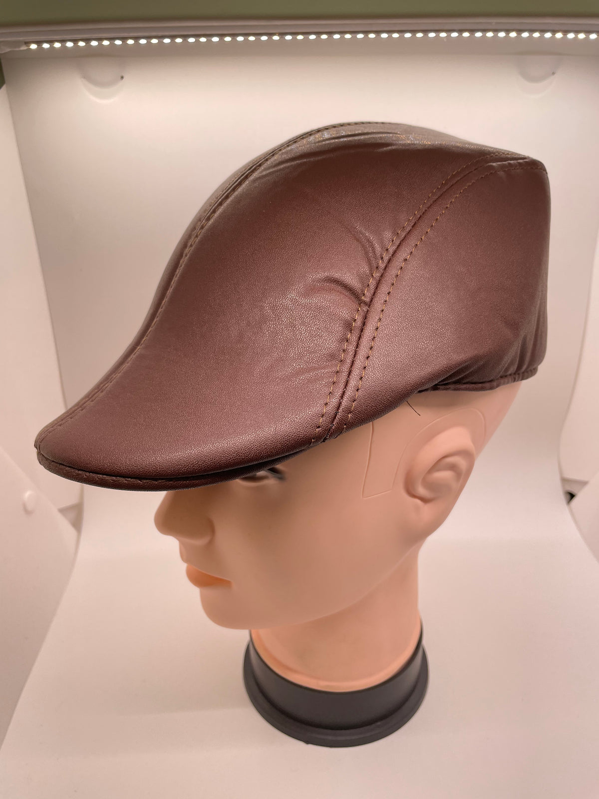 Brown PU flat hat with short brim
