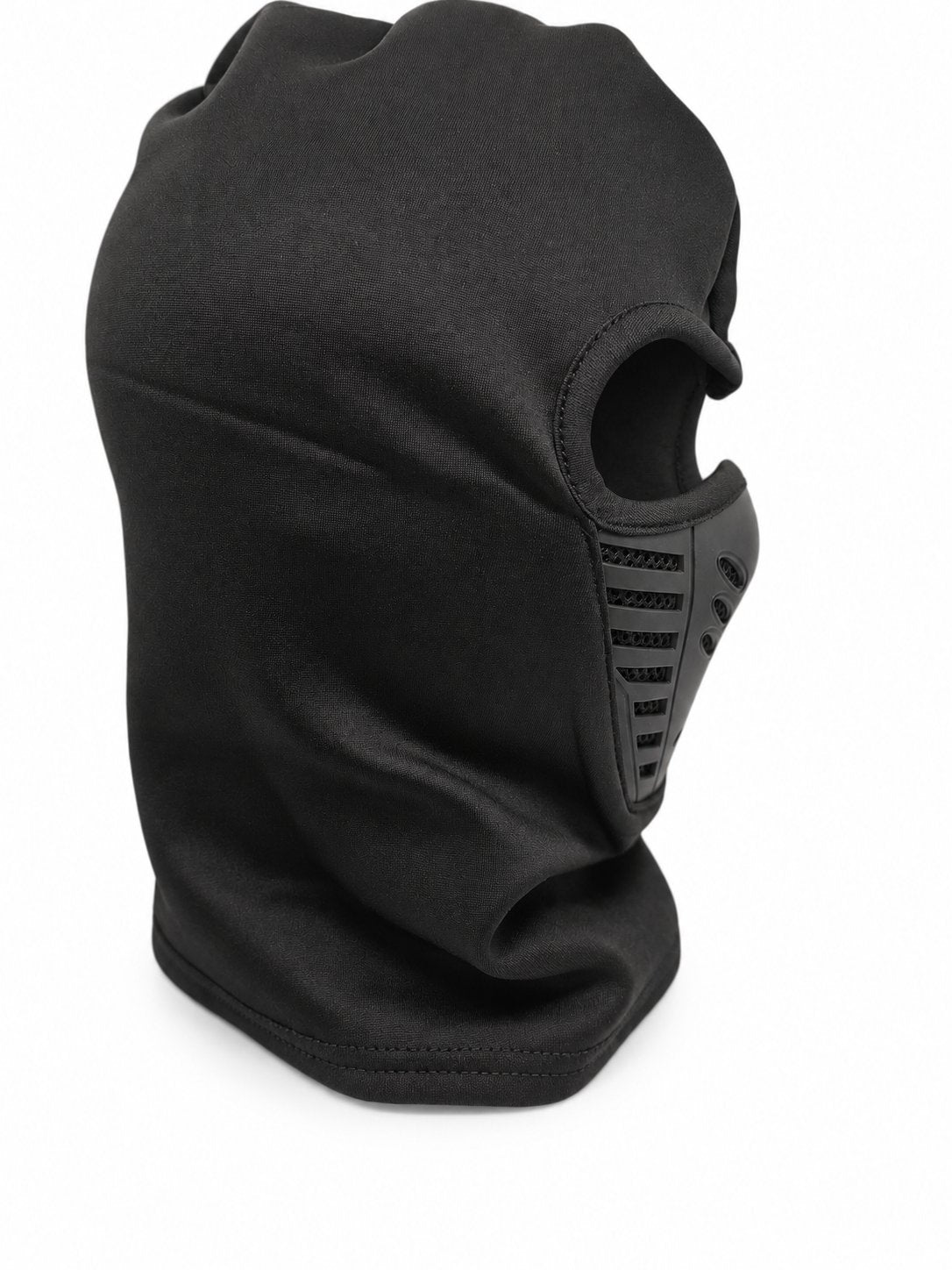 Black full face mask shown from the side