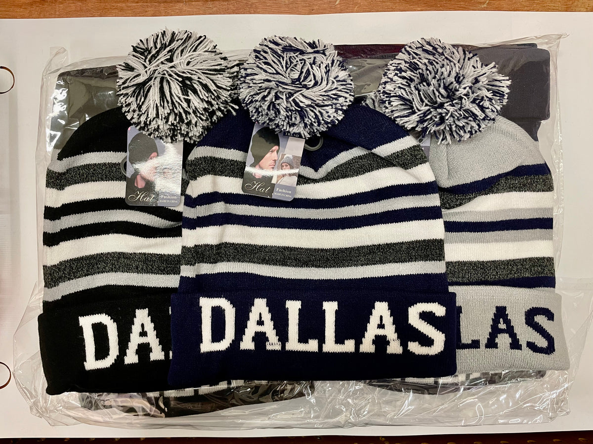 Dallas striped pom-pom beanies