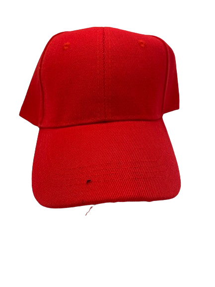 Red plain baseball hat with curved brim
