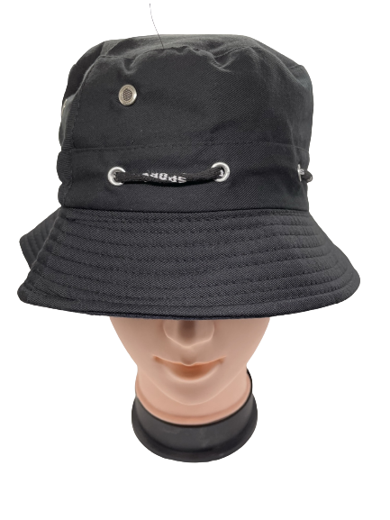 Black bucket hat with stitched brim
