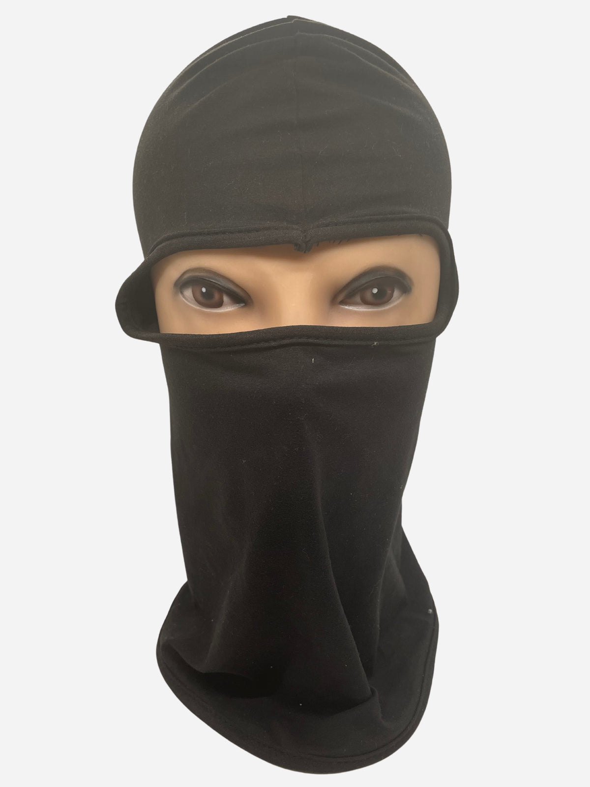 Black ninja-style face covering on a mannequin
