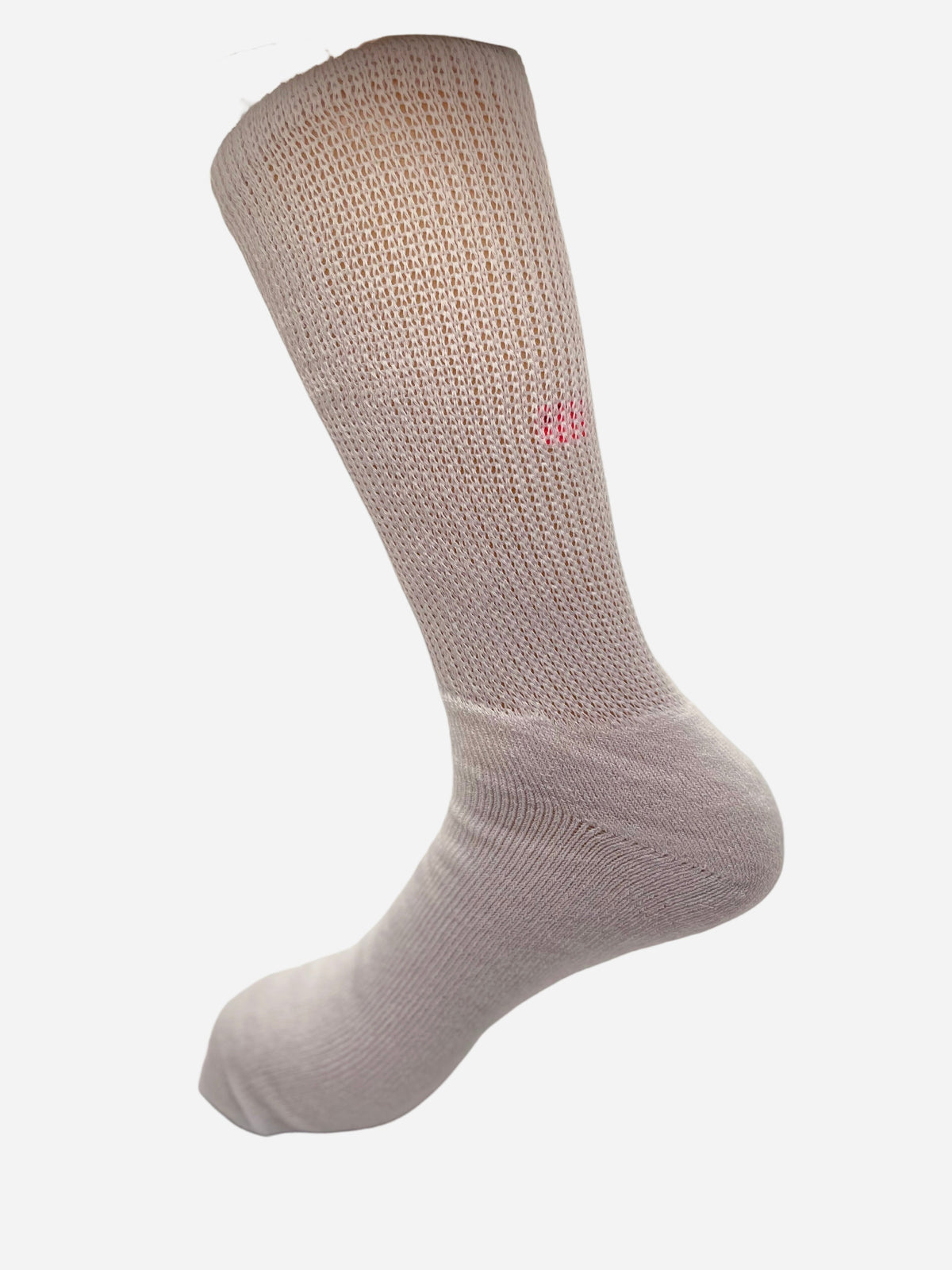 White crew-length sock displayed on a foot form